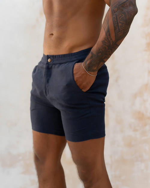 Navy Linen Shorts