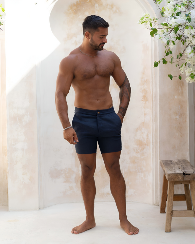 Navy Linen Shorts