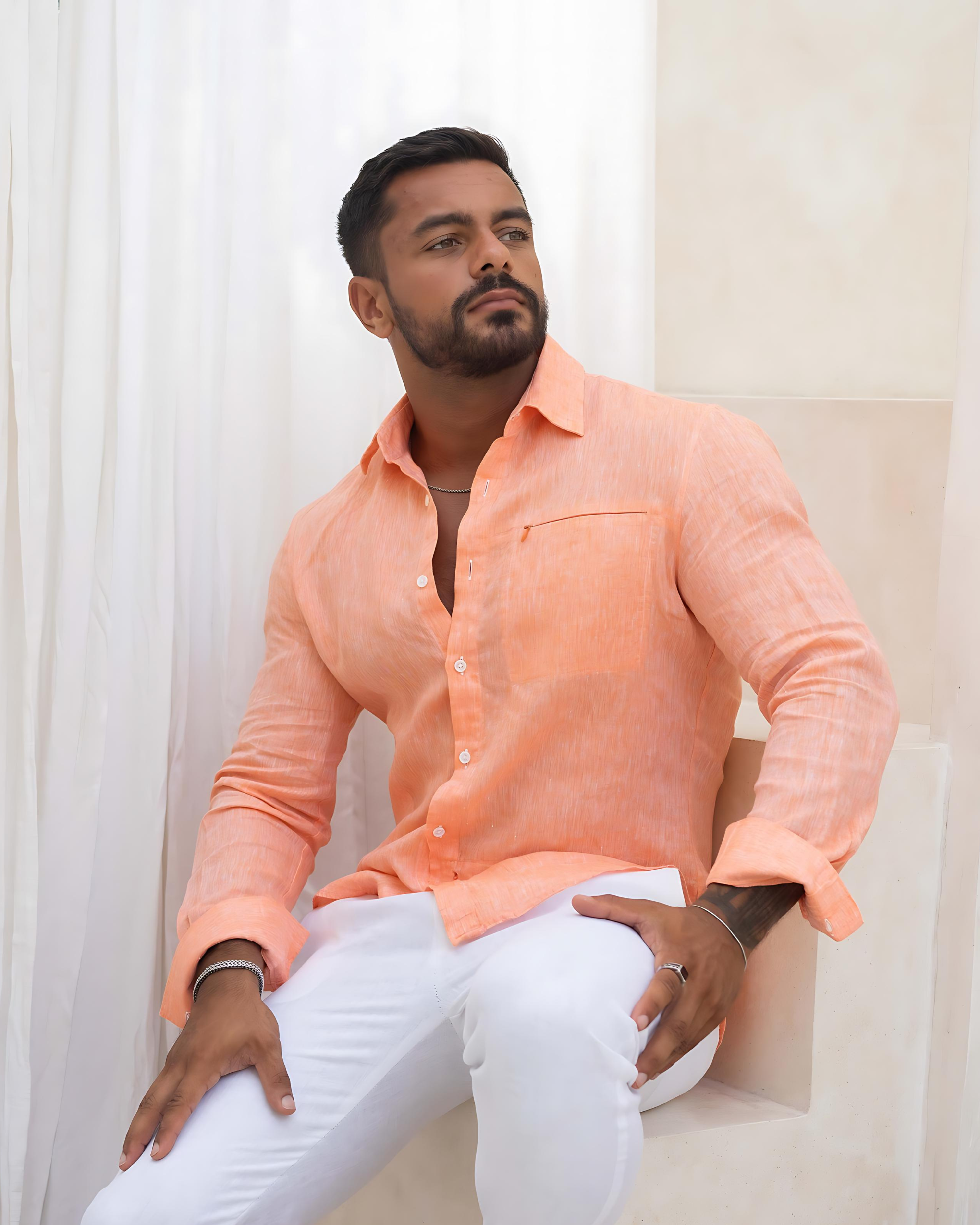 Linen Shirt Peach Color Pink M Linen Shirt Peach Color Pink M