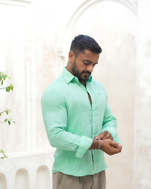 Camicia in lino color verde menta – JOAREL - Main Image